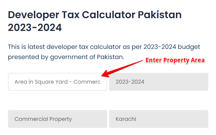 choose the tax years in Pakistan Builder Tax Calculator