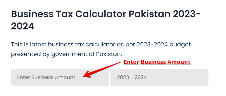 Enter Business Amount in Business Tax Calculator