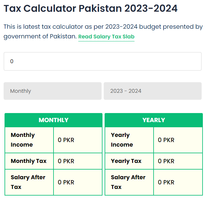 Pakistan Salary Tax Calculator Results