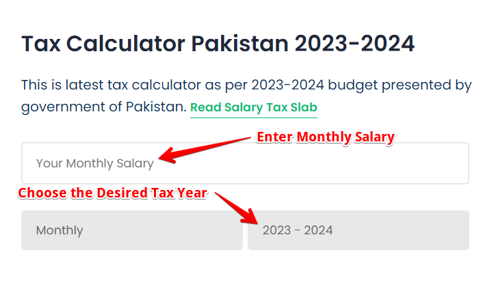 Salary and Year of Pakistan Salary Tax Calculator