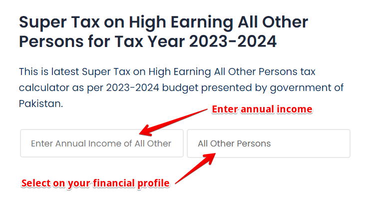 Fill Out form of Super Tax on Annual Income Calculator