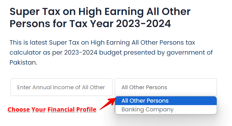 Choose Financial Profile in Super Tax on Annual Income Calculator